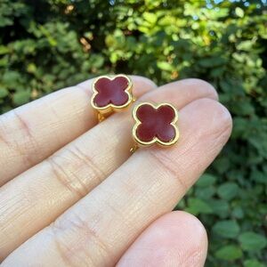 Gold and Red Clover Stud Earrings